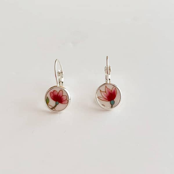 Vintage Coalport Ming Rose china earrings